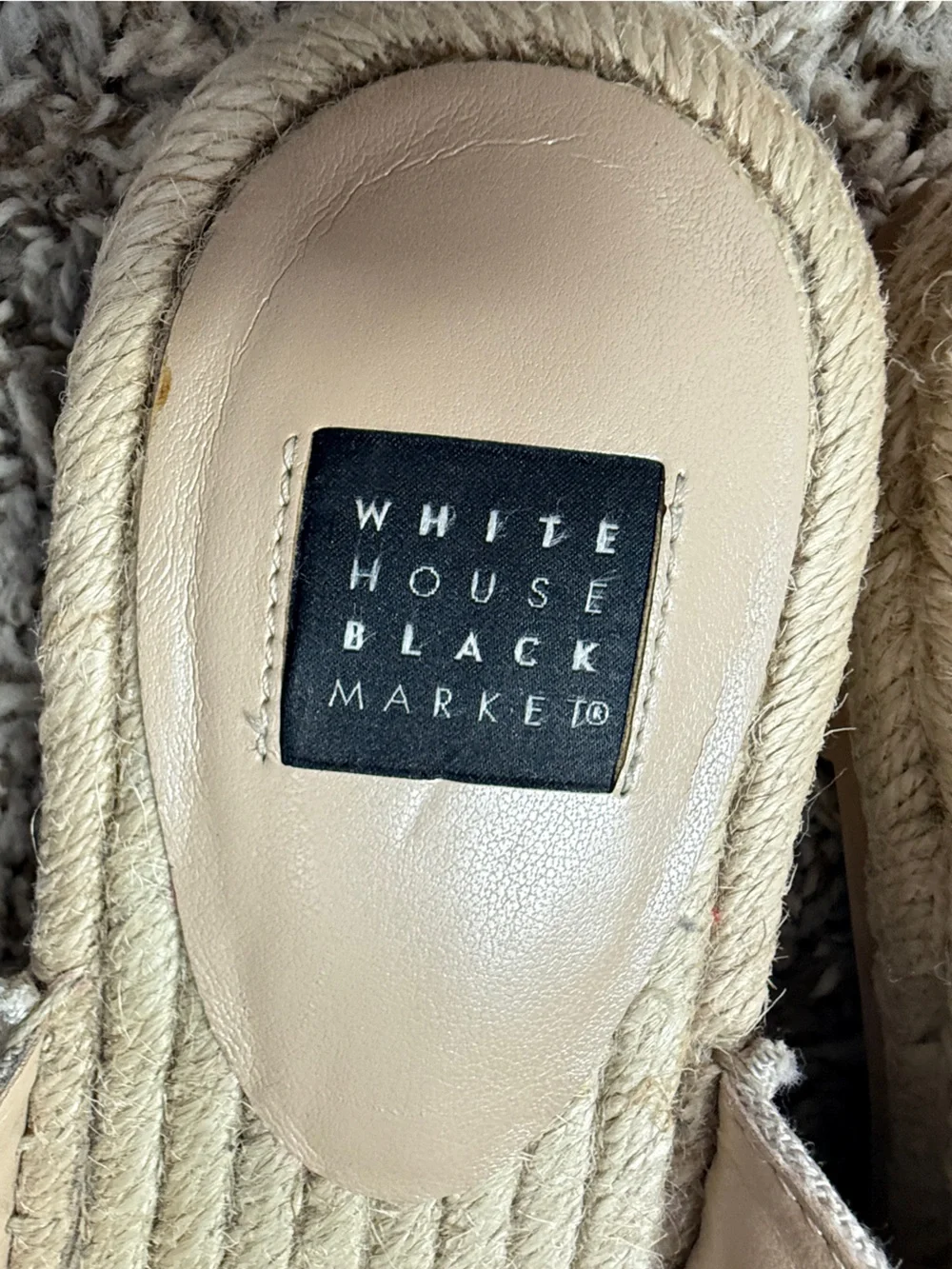 White House Black Market Cream Espadrille Slip-On with Gold Pineapple Accent